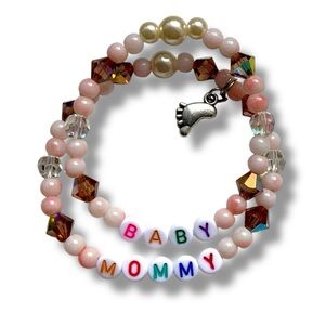 Set of  2 Colorful Vintage Recycled Beaded Mother and Baby Child Bracelets